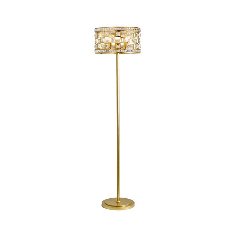 Gouden trommeluitsparingen Vloerlamp Traditionele kristallen enkele lounge staande vloerlamp Clearhalo