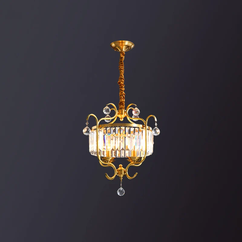Gouden trommelvormige ophangverlichting Traditionele kristallen restaurantkroonluchter met 4 lampen Clearhalo