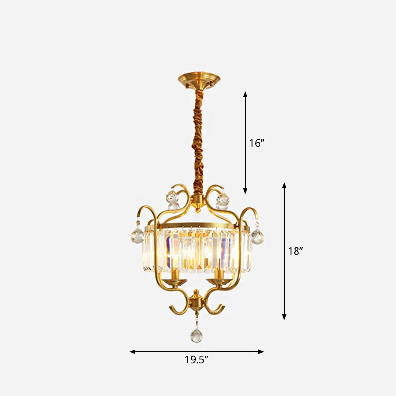 Gouden trommelvormige ophangverlichting Traditionele kristallen restaurantkroonluchter met 4 lampen Clearhalo