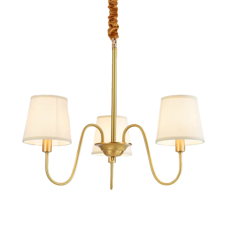 Gouden Vat Hanger Kroonluchter Koloniale Stof 3/5/8 Lampen Woonkamer Plafondlamp Met Zwanenhals Koperen Arm Clearhalo