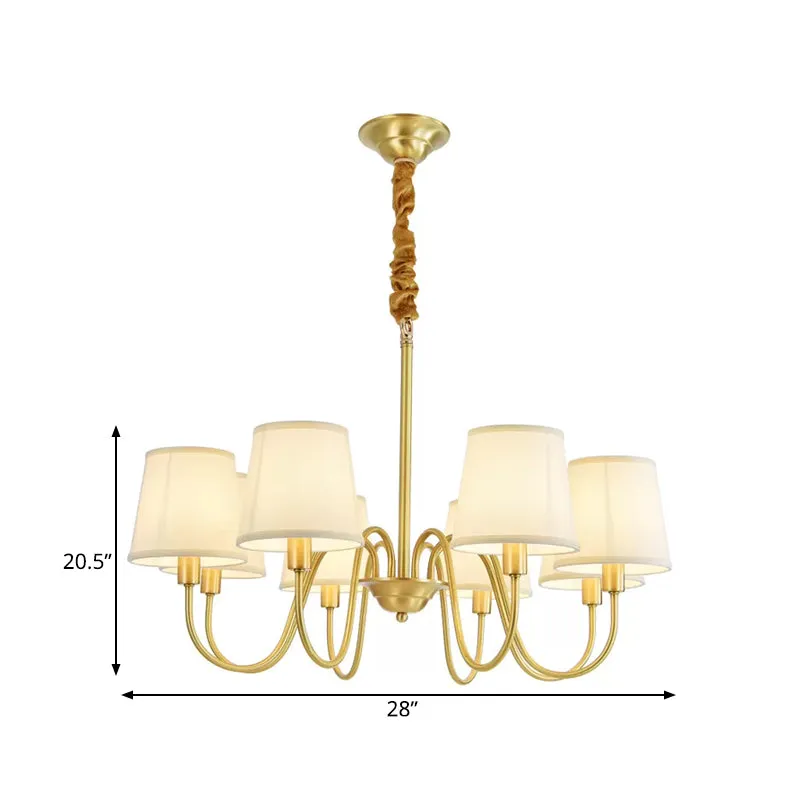 Gouden Vat Hanger Kroonluchter Koloniale Stof 3/5/8 Lampen Woonkamer Plafondlamp Met Zwanenhals Koperen Arm Clearhalo