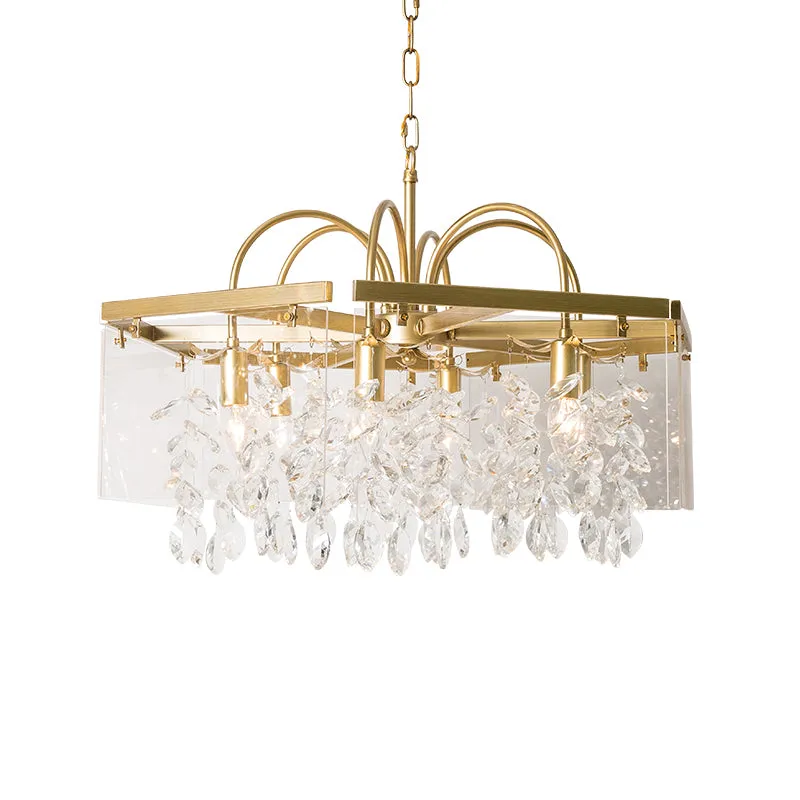 Gouden vierkante hangende kroonluchter Lodge Crystal 4/6/8 lampen woonkamer ophanging hanger Clearhalo