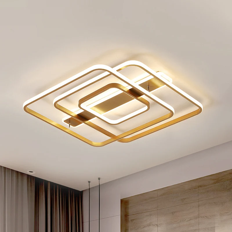 Gouden vierkante plafondlamp modernisme LED acryl semi-gemonteerde verlichting warm/wit licht voor slaapkamer Clearhalo