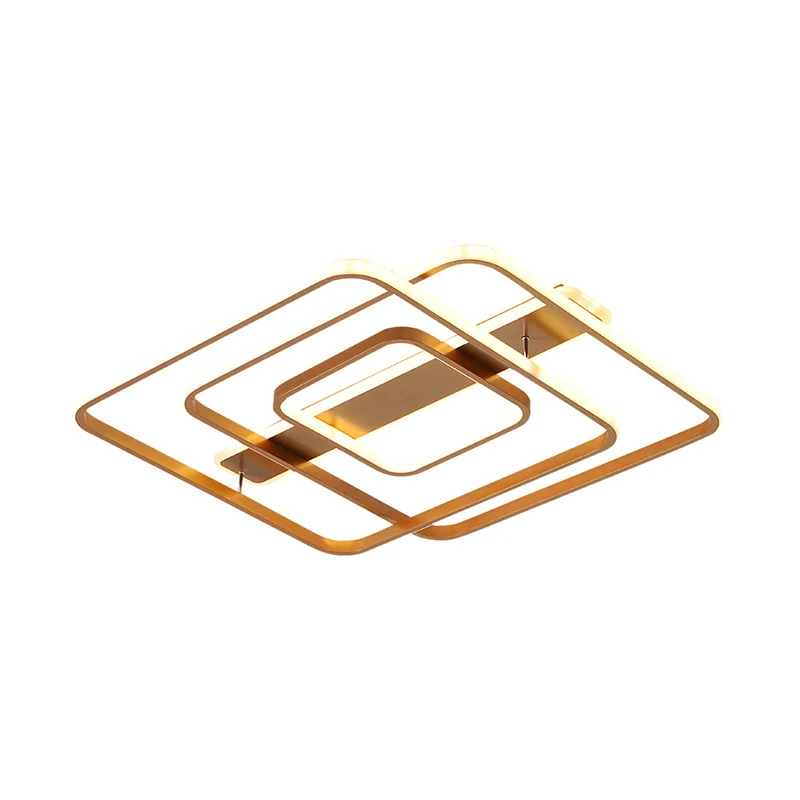 Gouden vierkante plafondlamp modernisme LED acryl semi-gemonteerde verlichting warm/wit licht voor slaapkamer Clearhalo