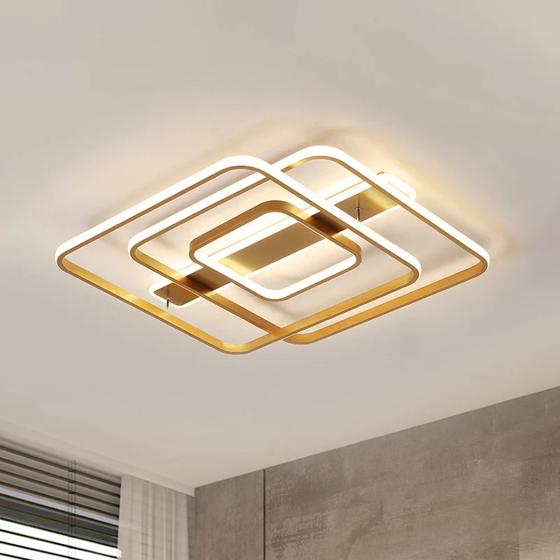 Gouden vierkante plafondlamp modernisme LED acryl semi-gemonteerde verlichting warm/wit licht voor slaapkamer Clearhalo