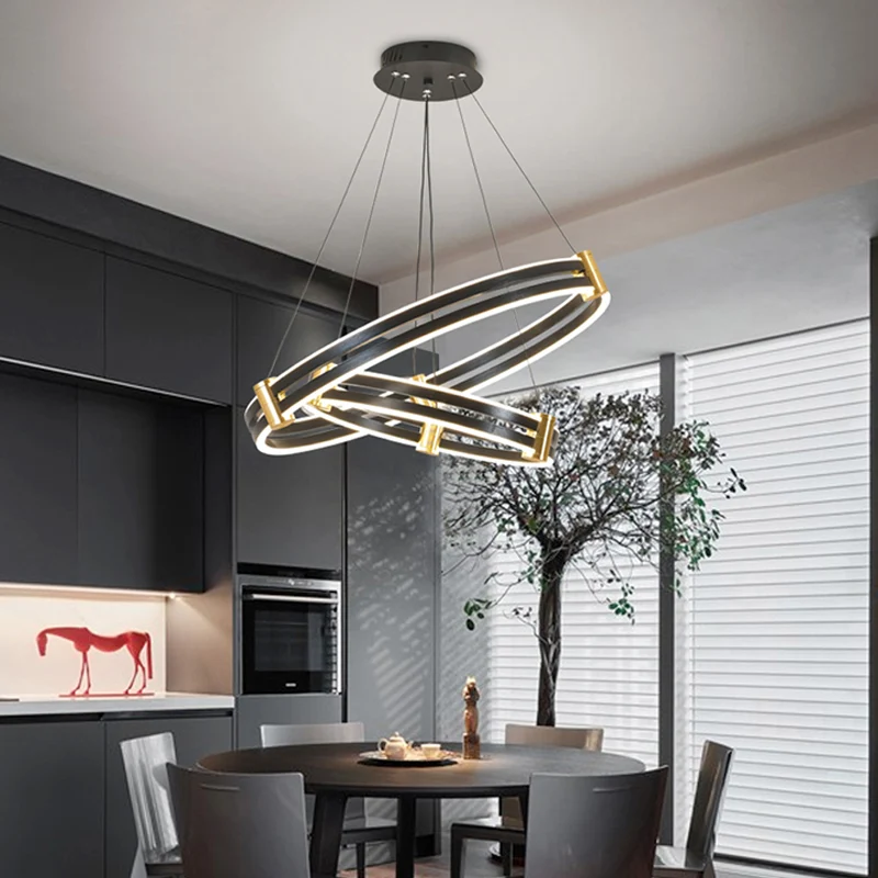 Gouden en zwarte cirkel hanglamp postmoderne LED acryl kroonluchter voor eetkamer Clearhalo