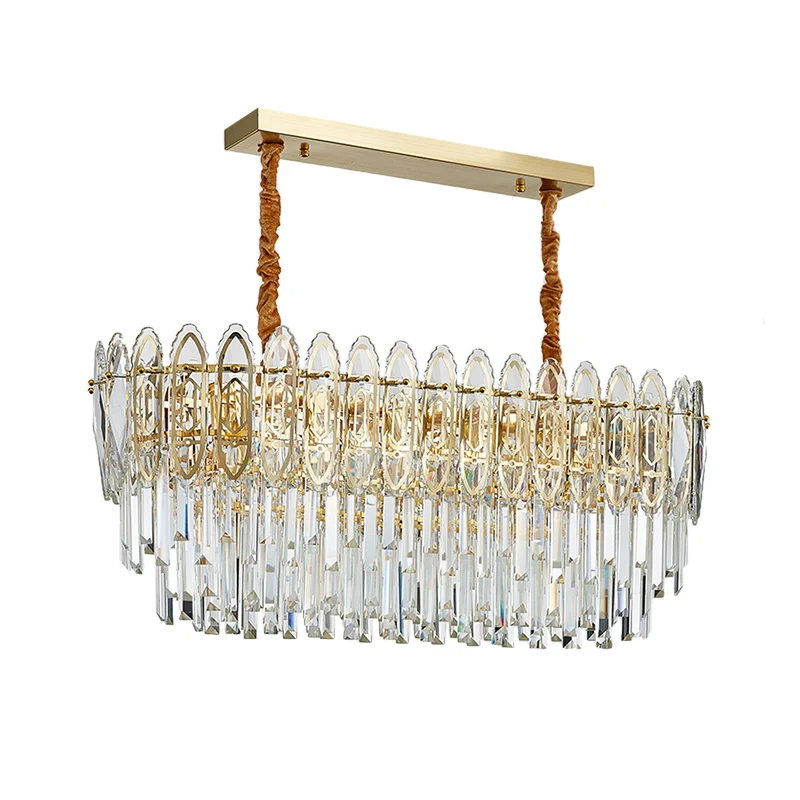 Goudgelaagde langwerpige eilandlamp Eigentijds helder kristal 10-koppige keukenhanglamp Clearhalo