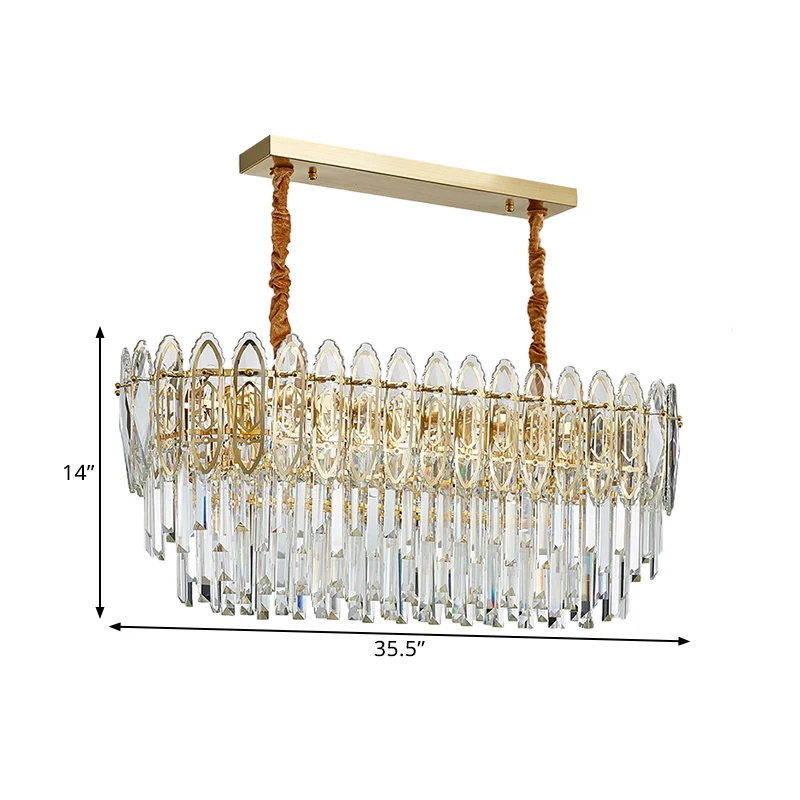 Goudgelaagde langwerpige eilandlamp Eigentijds helder kristal 10-koppige keukenhanglamp Clearhalo