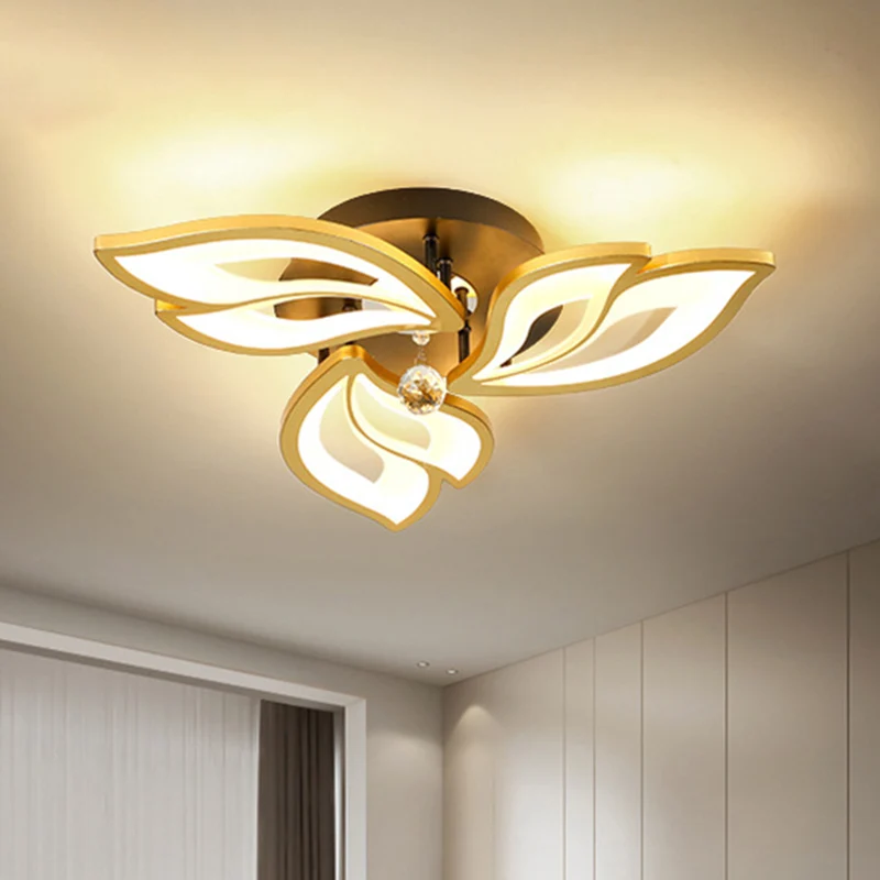 Goudkleurige bloemplafondverlichting Eigentijdse LED-metaal, semi-inbouwmontage met kristallen bol Clearhalo