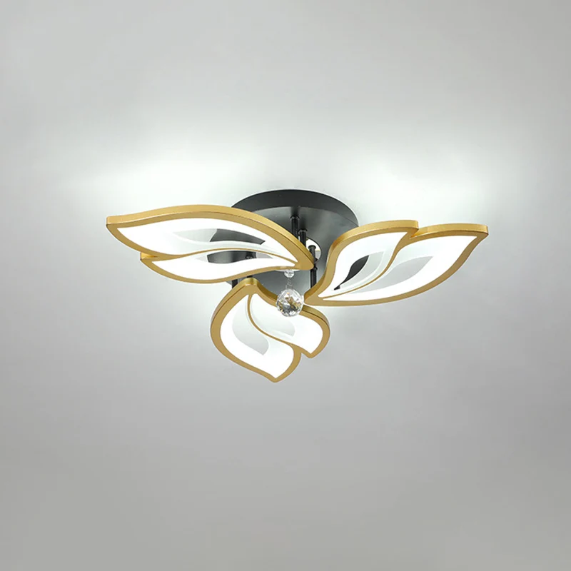 Goudkleurige bloemplafondverlichting Eigentijdse LED-metaal, semi-inbouwmontage met kristallen bol Clearhalo
