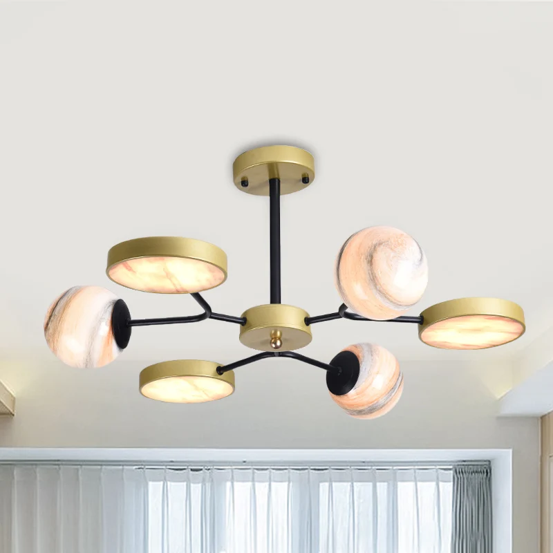 Goudkleurige bol plafondkroonluchter Nordic 4/6/8 lichten maanglas LED hanglamp Clearhalo
