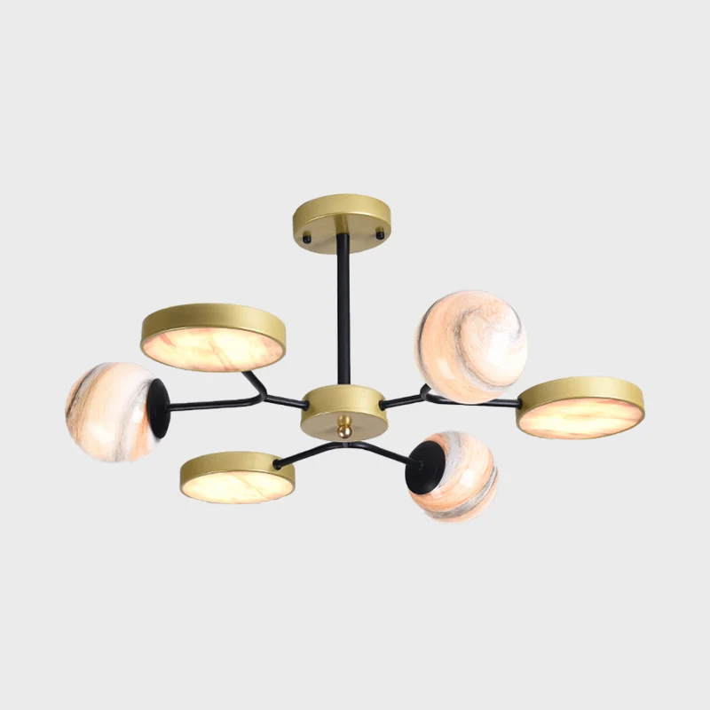 Goudkleurige bol plafondkroonluchter Nordic 4/6/8 lichten maanglas LED hanglamp Clearhalo