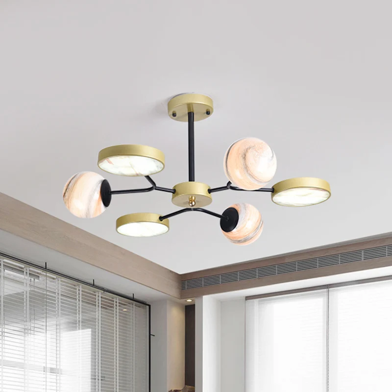 Goudkleurige bol plafondkroonluchter Nordic 4/6/8 lichten maanglas LED hanglamp Clearhalo