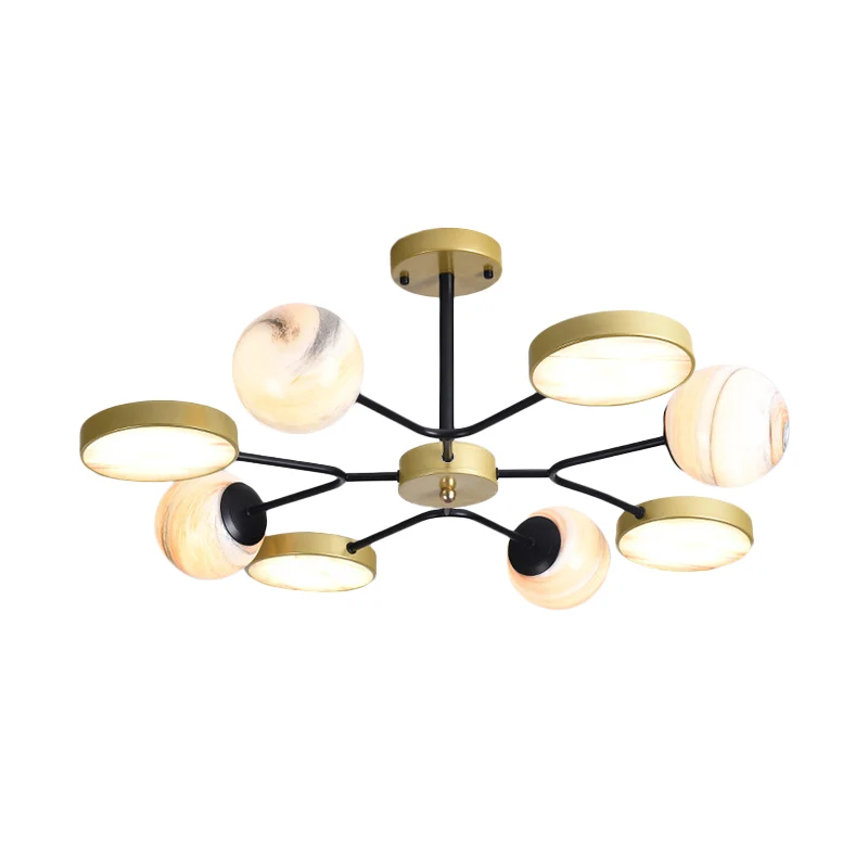 Goudkleurige bol plafondkroonluchter Nordic 4/6/8 lichten maanglas LED hanglamp Clearhalo