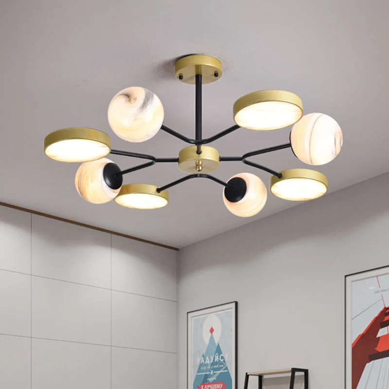 Goudkleurige bol plafondkroonluchter Nordic 4/6/8 lichten maanglas LED hanglamp Clearhalo