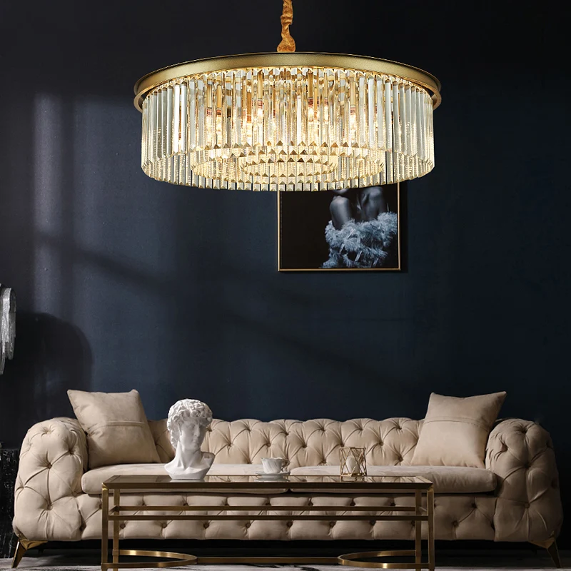 Goudkleurige cirkel ophangverlichting Minimalistische prismatische kristallen kroonluchterlamp voor restaurant Clearhalo