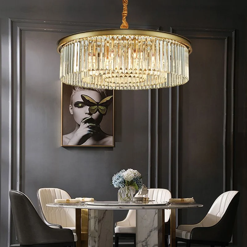 Goudkleurige cirkel ophangverlichting Minimalistische prismatische kristallen kroonluchterlamp voor restaurant Clearhalo