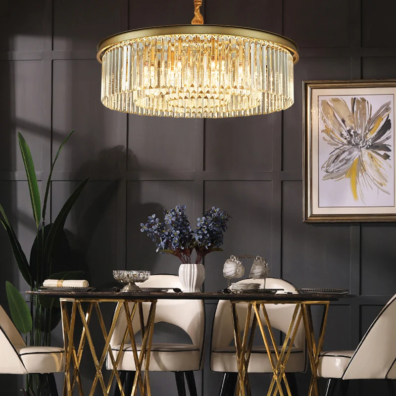 Goudkleurige cirkel ophangverlichting Minimalistische prismatische kristallen kroonluchterlamp voor restaurant Clearhalo