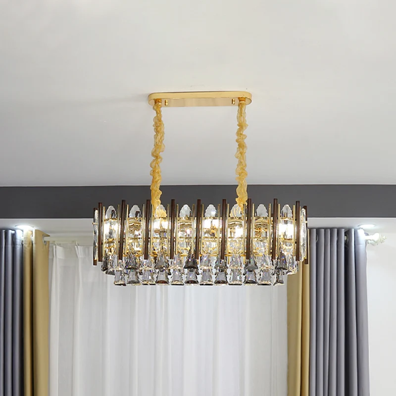 Goudkleurige eilandlamp met 10 lampen, hedendaagse kristallen kegelvormige plafondophanglamp Clearhalo