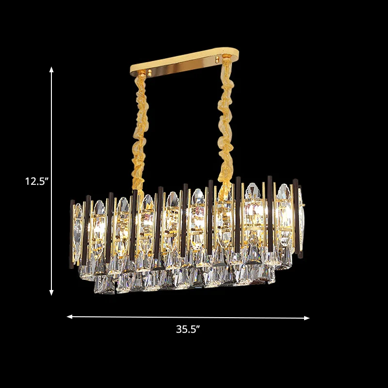 Goudkleurige eilandlamp met 10 lampen, hedendaagse kristallen kegelvormige plafondophanglamp Clearhalo
