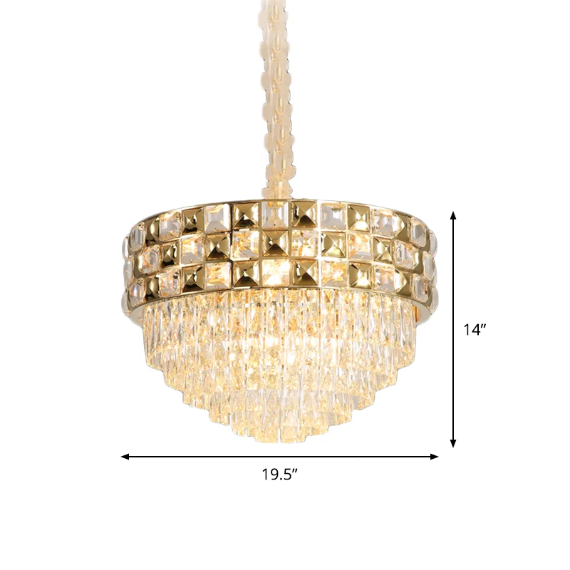 Goudkleurige hanglamp met 14 lampen, postmoderne heldere kristallen gelaagde ronde kroonluchterlamp voor slaapkamer Clearhalo
