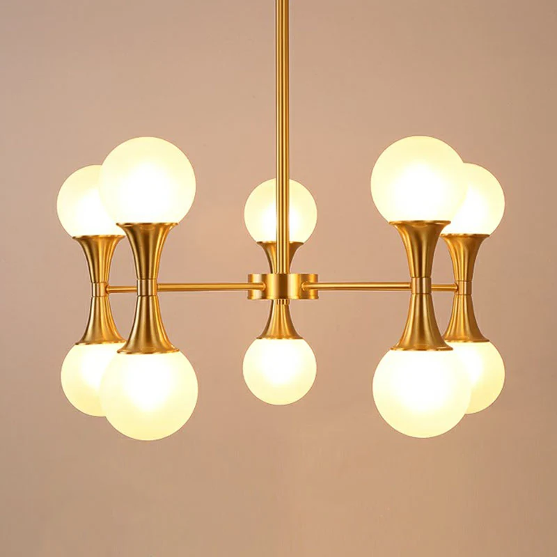 Goudkleurige Molecule Kroonluchter Minimalistische, hangende hanglamp van mat wit glas Clearhalo