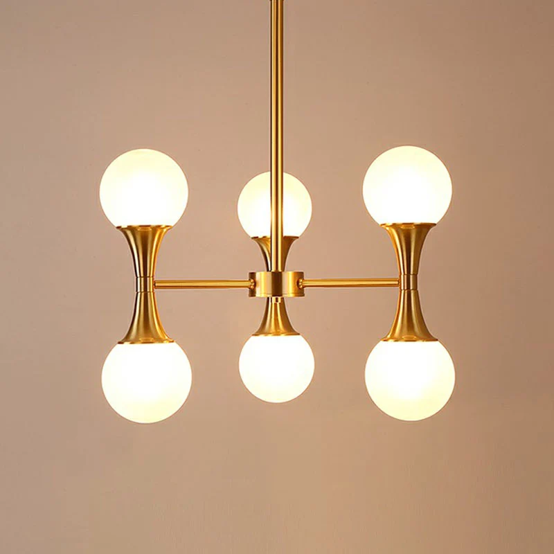 Goudkleurige Molecule Kroonluchter Minimalistische, hangende hanglamp van mat wit glas Clearhalo