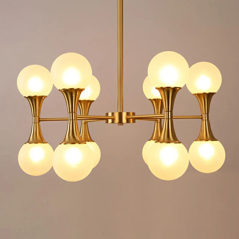 Goudkleurige Molecule Kroonluchter Minimalistische, hangende hanglamp van mat wit glas Clearhalo
