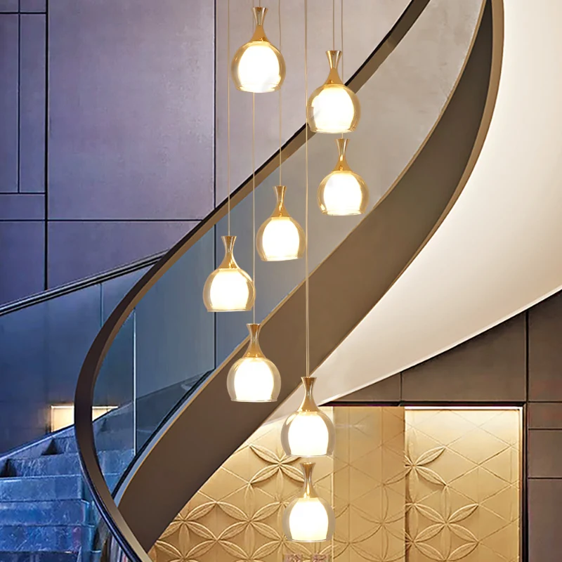 Goudkleurige plafondlamp met 8 lampen, modernisme, helderglazen koepel, multilamp-hanger met ronde luifel Clearhalo
