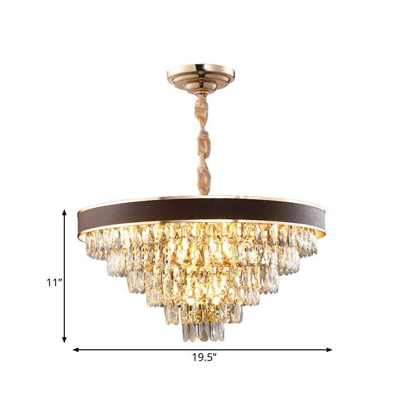 Goudkleurige, taps toelopende hanglamp met 6 niveaus, eigentijdse kristallen eetkamerkroonluchter met 9 lampen Clearhalo