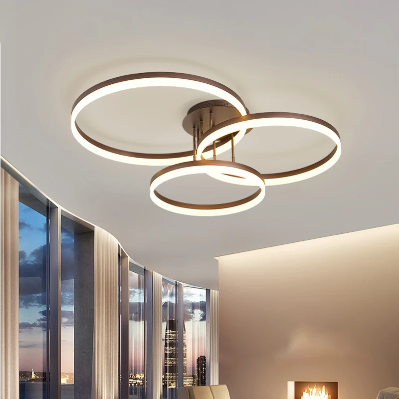 Goud/koffie LED-plafondarmatuur met 3 ringen, minimalistische acryl semi-inbouwlamp warm/wit licht Clearhalo