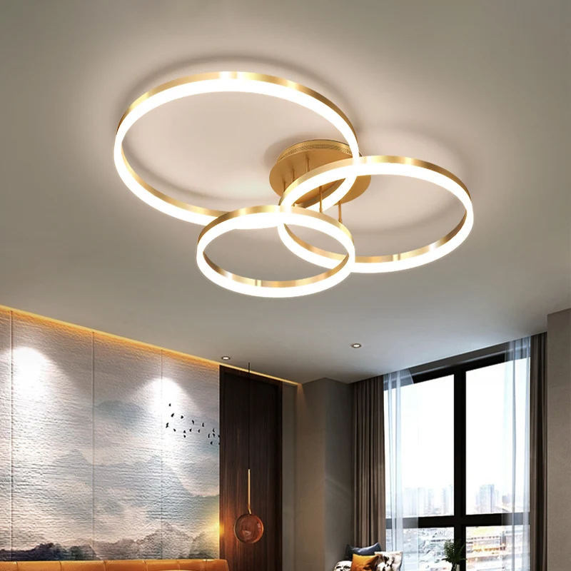 Goud/koffie LED-plafondarmatuur met 3 ringen, minimalistische acryl semi-inbouwlamp warm/wit licht Clearhalo