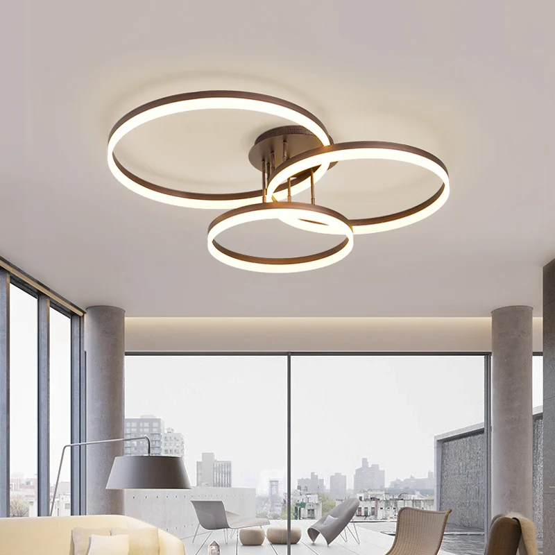 Goud/koffie LED-plafondarmatuur met 3 ringen, minimalistische acryl semi-inbouwlamp warm/wit licht Clearhalo
