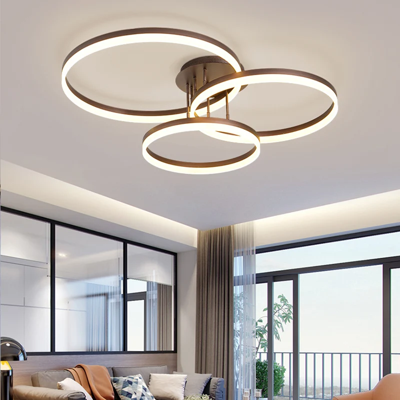 Goud/koffie LED-plafondarmatuur met 3 ringen, minimalistische acryl semi-inbouwlamp warm/wit licht Clearhalo