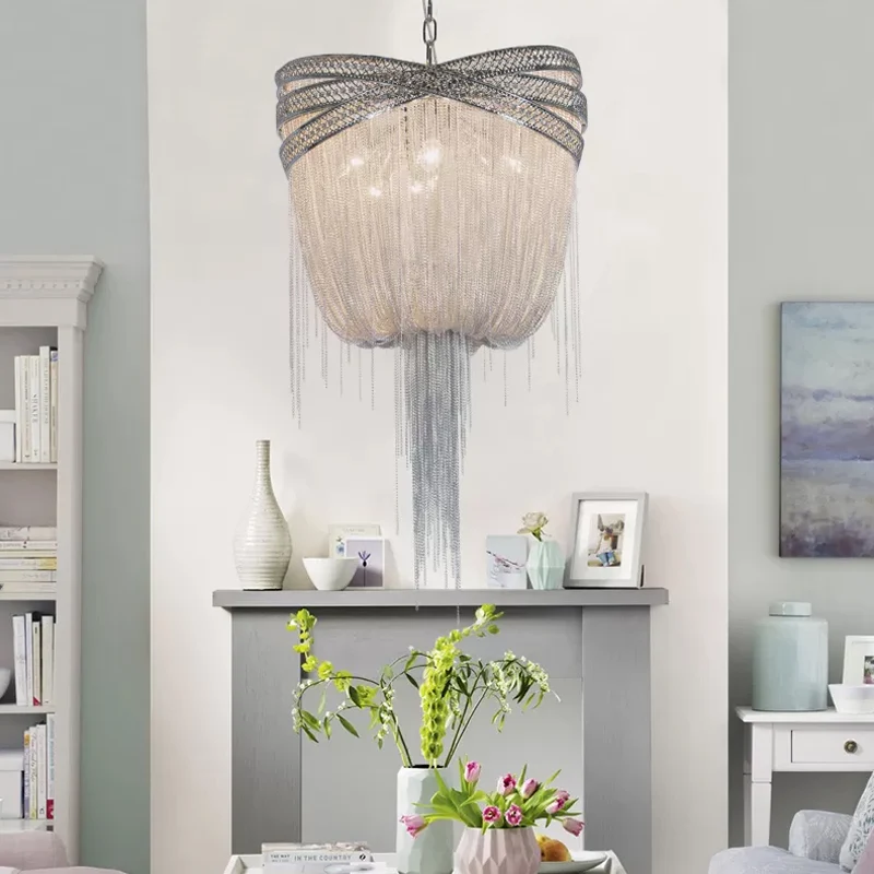 Goud/Zilver 4/6/8 Lichten Kroonluchter Verlichting Rustiek Metaal Gedrapeerd Kralen Hangend Lichtpunt, 16"/19.5"/23.5" Bre...