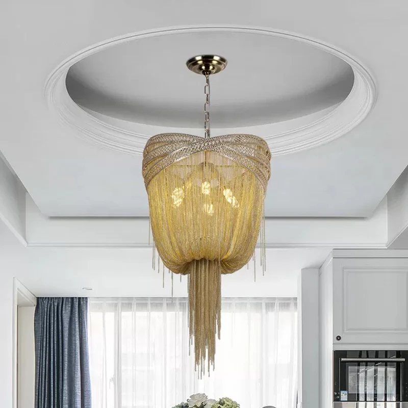 Goud/Zilver 4/6/8 Lichten Kroonluchter Verlichting Rustiek Metaal Gedrapeerd Kralen Hangend Lichtpunt, 16"/19.5"/23.5" Bre...