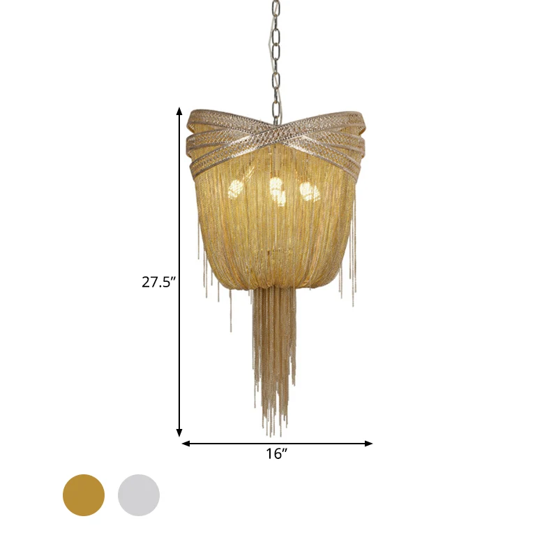 Goud/Zilver 4/6/8 Lichten Kroonluchter Verlichting Rustiek Metaal Gedrapeerd Kralen Hangend Lichtpunt, 16"/19.5"/23.5" Bre...