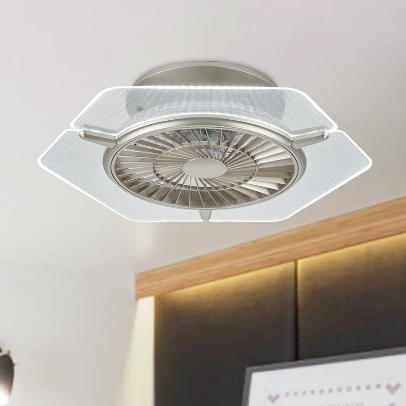 Goud/Zilver LED-plafondventilator Verlichting Modernisme Metaal Rond/Zeshoek Semi-inbouw voor woonkamer, 23,5" breed Clear...