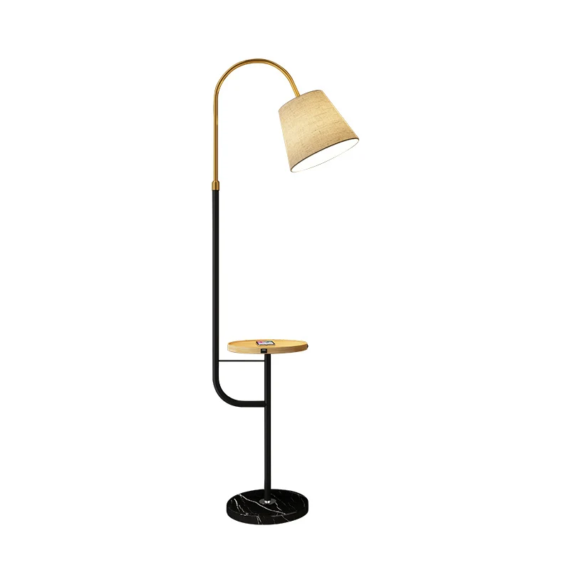 Goud-zwart kegelvormige gebogen vloerlamp Eenvoud Stof 1 lamp Woonkamer staande lamp met dienblad Clearhalo