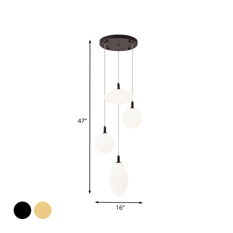 Goud/zwarte bol en ovale clusterhanger Minimalisme 4-lichts hanglamp van crèmekleurig glas met ronde luifel Clearhalo