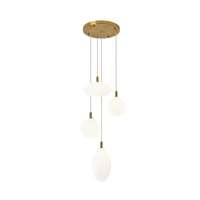 Goud/zwarte bol en ovale clusterhanger Minimalisme 4-lichts hanglamp van crèmekleurig glas met ronde luifel Clearhalo