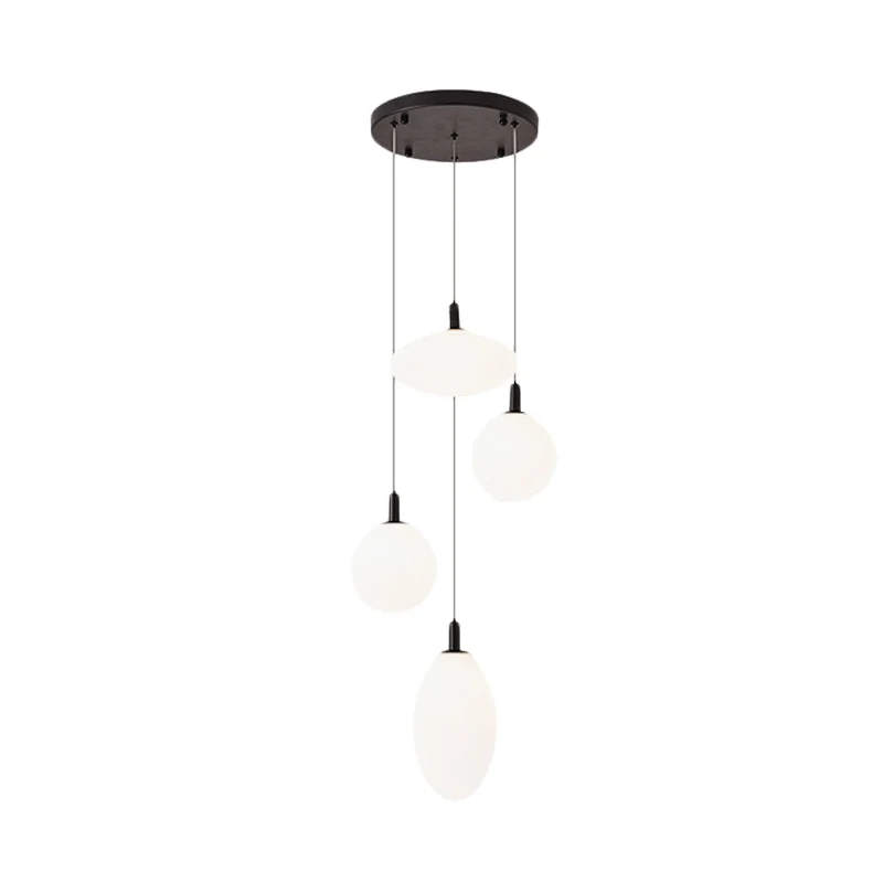 Goud/zwarte bol en ovale clusterhanger Minimalisme 4-lichts hanglamp van crèmekleurig glas met ronde luifel Clearhalo