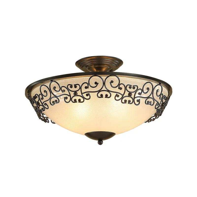 Goud/zwarte plafondverlichting met antieke opaalglas, 5 lampen, eetkamer, semi-inbouw met metalen frame Clearhalo