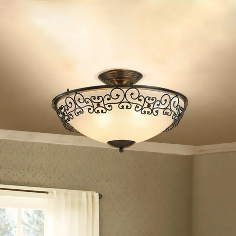 Goud/zwarte plafondverlichting met antieke opaalglas, 5 lampen, eetkamer, semi-inbouw met metalen frame Clearhalo