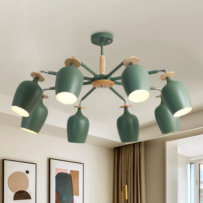 Green Tulip semi-inbouwlamp, eigentijds 6/8 lampen, ijzeren inbouwverlichting met houten details Clearhalo