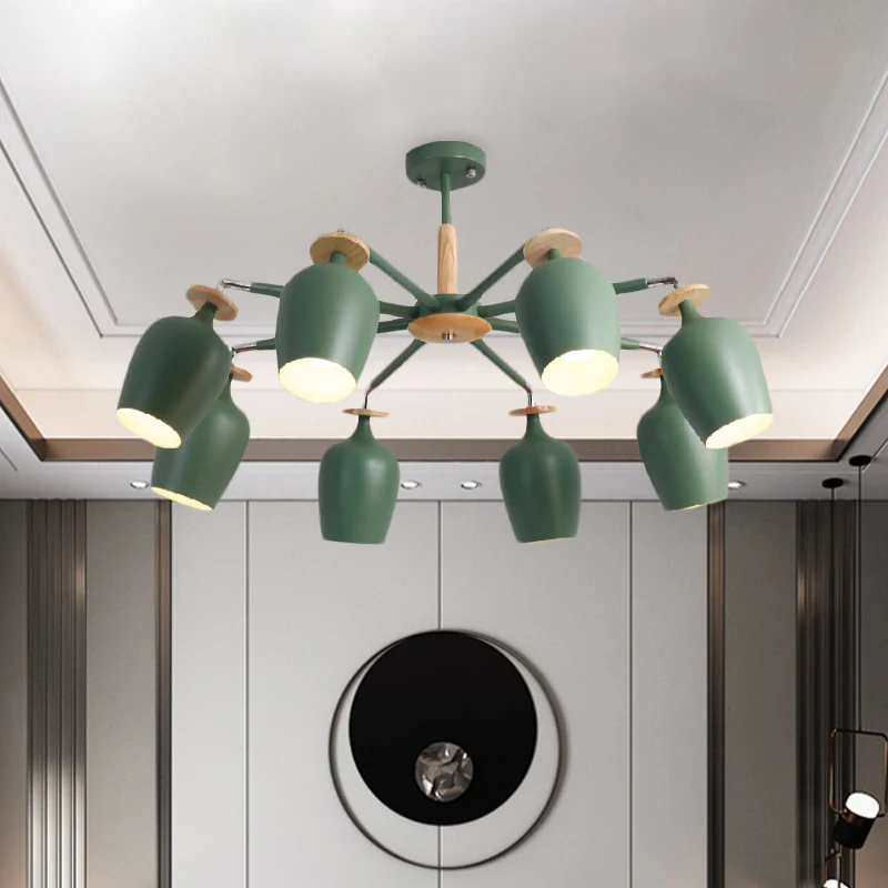 Green Tulip semi-inbouwlamp, eigentijds 6/8 lampen, ijzeren inbouwverlichting met houten details Clearhalo