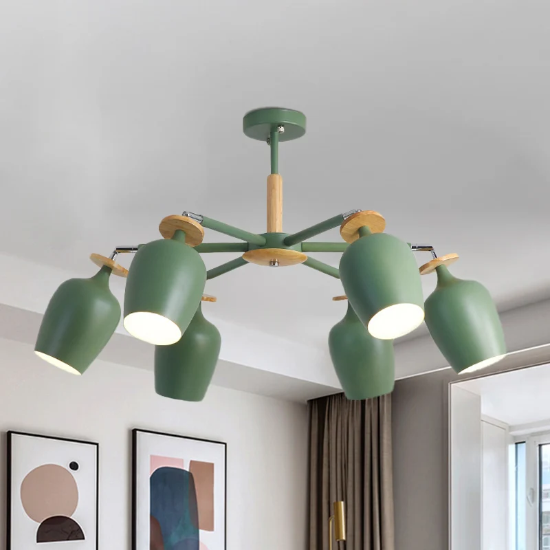 Green Tulip semi-inbouwlamp, eigentijds 6/8 lampen, ijzeren inbouwverlichting met houten details Clearhalo