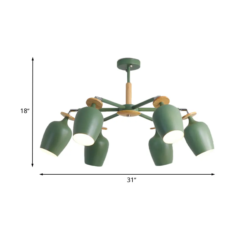 Green Tulip semi-inbouwlamp, eigentijds 6/8 lampen, ijzeren inbouwverlichting met houten details Clearhalo