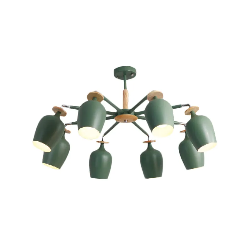 Green Tulip semi-inbouwlamp, eigentijds 6/8 lampen, ijzeren inbouwverlichting met houten details Clearhalo