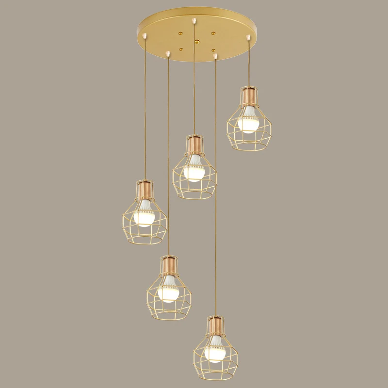 Grenade Cage Multi-plafondlamp Minimalistisch metallic 5-lampen Trappenhuisverlichting Clearhalo